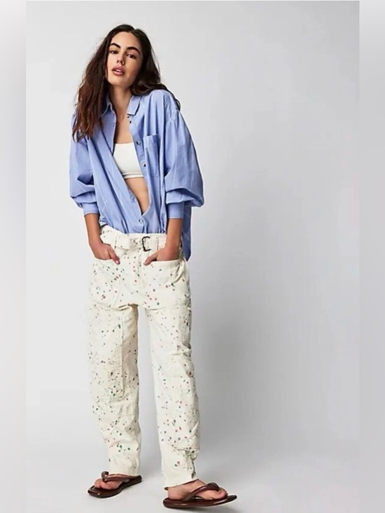 Free People Denim - Free People ecru painter pant size 0 very oversized read retail $228
